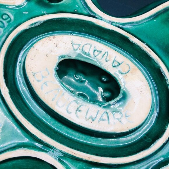 Beauceware Oversized Kelly Green Amoeba Ceramic Ashtray, Beauce Pottery #809 - Picture 7 of 14